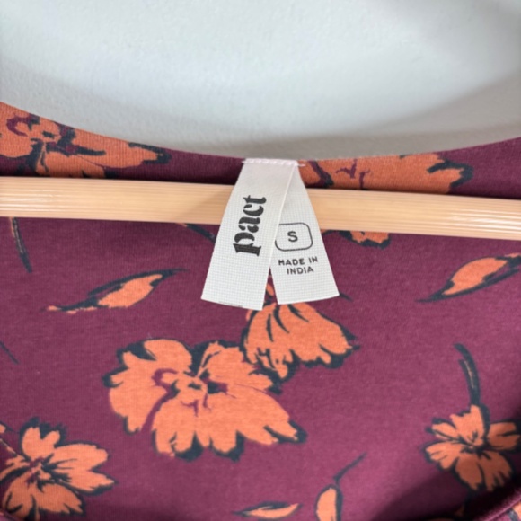 Pact Long Sleeve Midi Dress S Organic Cotton Floral Plum Pockets Belt Boho Fall - Picture 5 of 9